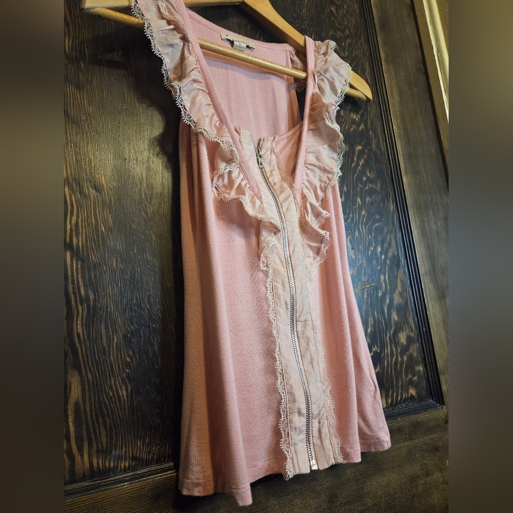 *Vntg* Y2k Forever Twenty 21 Pink Ruffled Lace Sleeveless Top Zipper Front Sz S - Picture 3 of 9